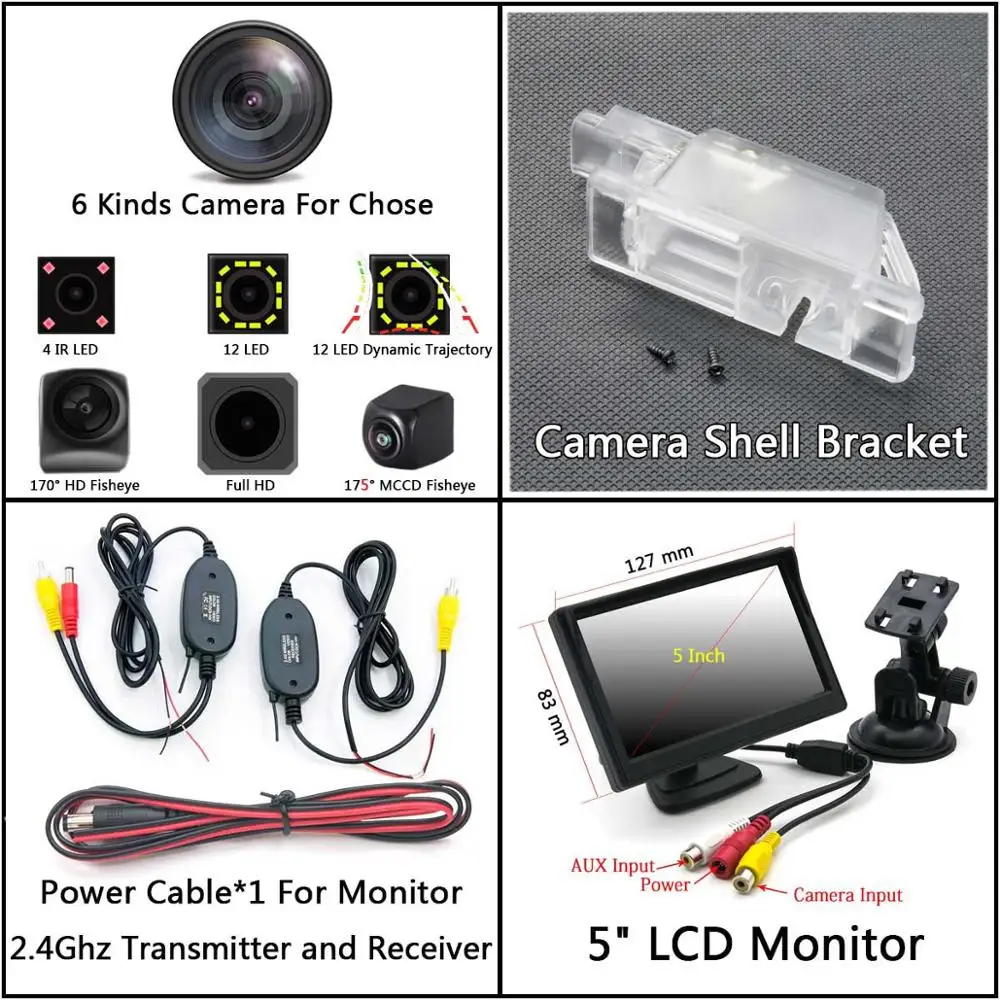 Cam Wireless 5 LCD 175 градусов MCCD типа «рыбий глаз» 12LED HD камера заднего вида Камера для Citroen C5 C4 peugeot 301 308 408 508 седан C5 307 хэтчбек 307CC автомобиля - Название цвета: Cam Wireless 5 LCD