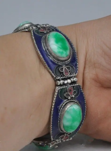 /China's Tibet dynasty palace cloisonne silver inlaid jade bracelet fine jewe 5.25 | Украшения и аксессуары