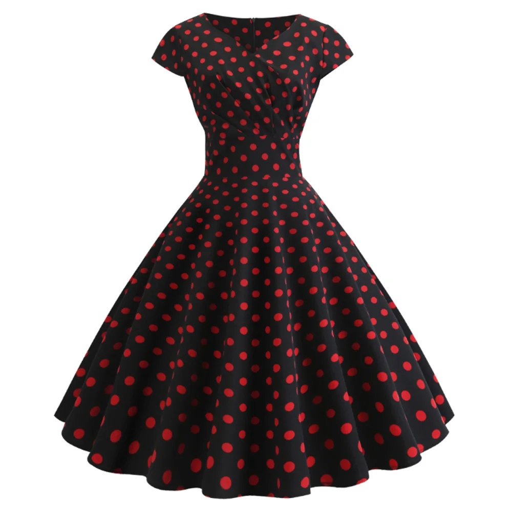 Vestido женское платье рокабилли летнее винтажное элегантное с коротким рукавом v