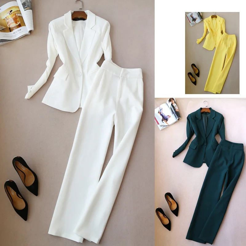 Fashion suit spring and autumn new Slim OL temperament one button long-sleeved suit high waist wide leg pants trousers women