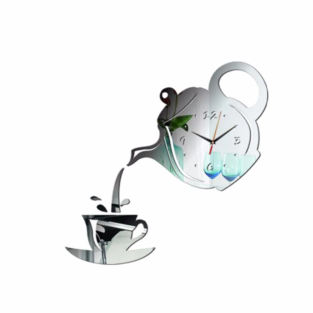 Творческий кофейник и чашка бабочка кварцевые большие часы зеркальные настенные