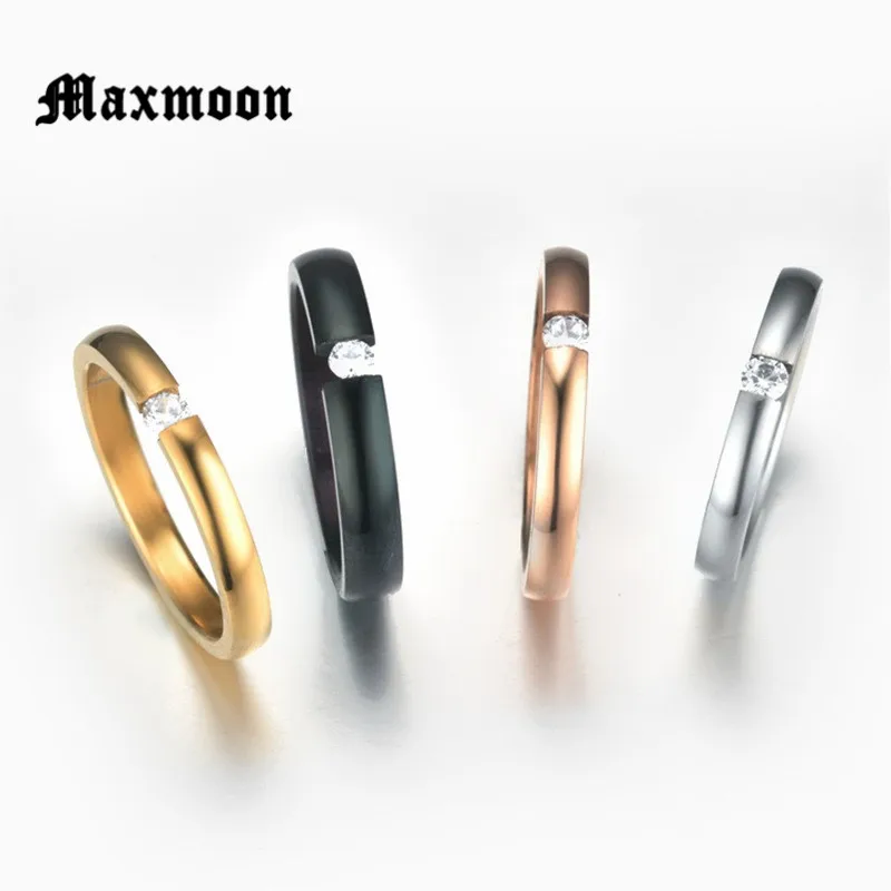 Женское Обручальное Кольцо Maxmoon из нержавеющей стали 2 мм с фианитами и