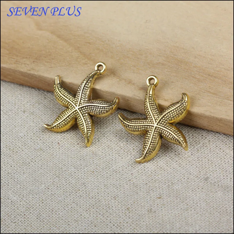 

High Quality 20 Pieces/Lot 23mm*26mm Antique Gold color Starfish Charms For DIY Jewelry Making