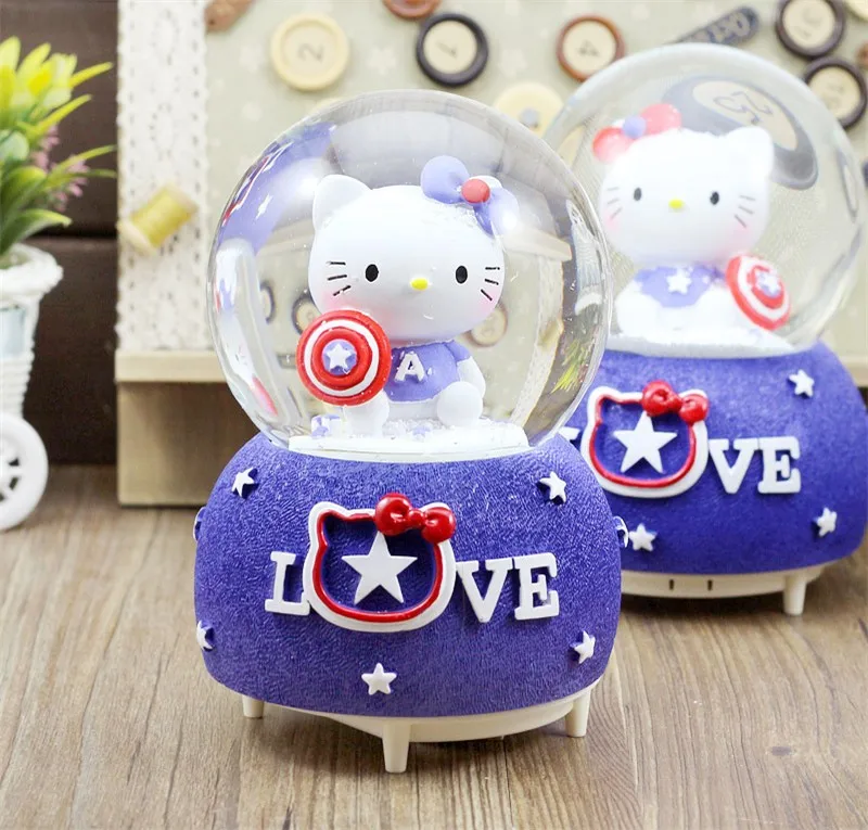 Hello kitty Светодиодный светильник музыкальная шкатулка в виде хрустального шара поворотный снежный шар музыкальные коробки поворотный карусель музыкальная шкатулка для принцессы подарок для девочки