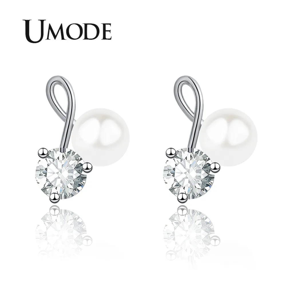 

UMODE Cross Bend Triangle Studs Earrings for Women Pearl Earrings Korean Cubic Zircon Fashion Luxury Wedding Jewelry UE0468