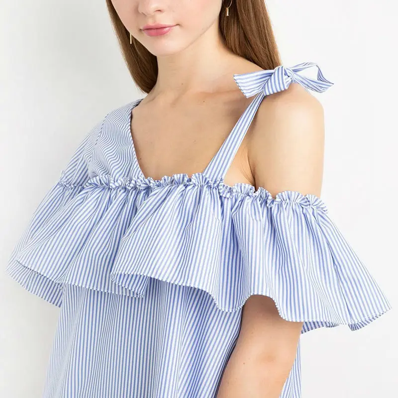 Summer ruffles women mini dress one shoulder straight short sleeve striped beach dresses vestidos WI446 | Женская одежда