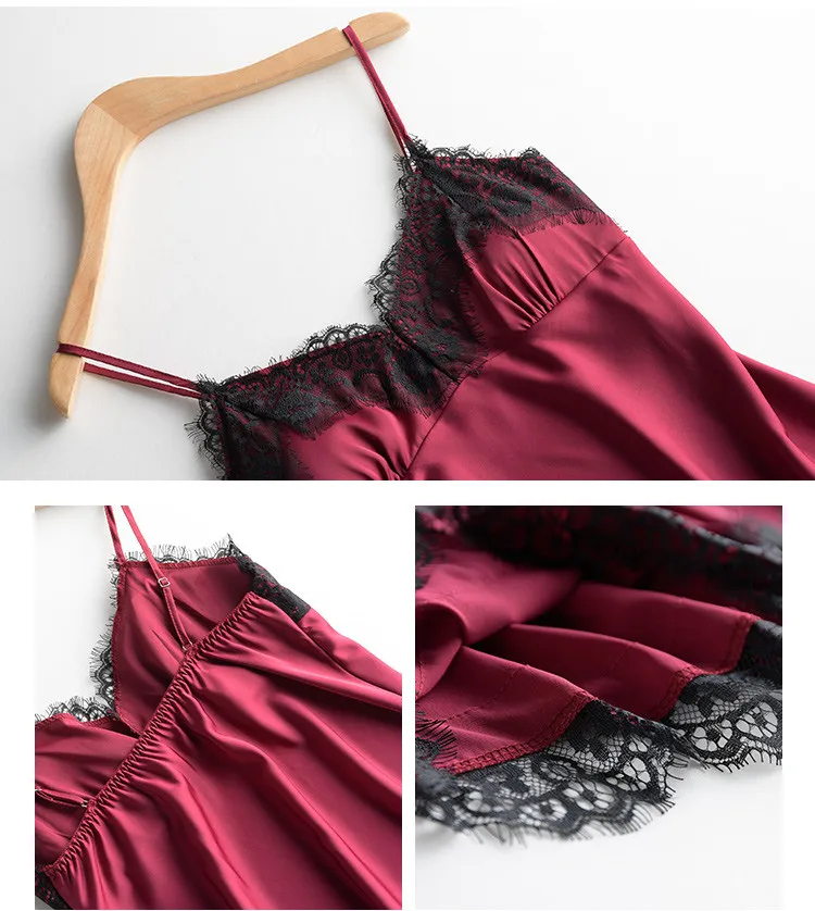 

Herislim Women's Pajamas Sexy Satin Pajama Set Lace Top and Shorts 2 Pieces Pyjamas Sleepwear Silk Lingerie Nightie Home Clothes