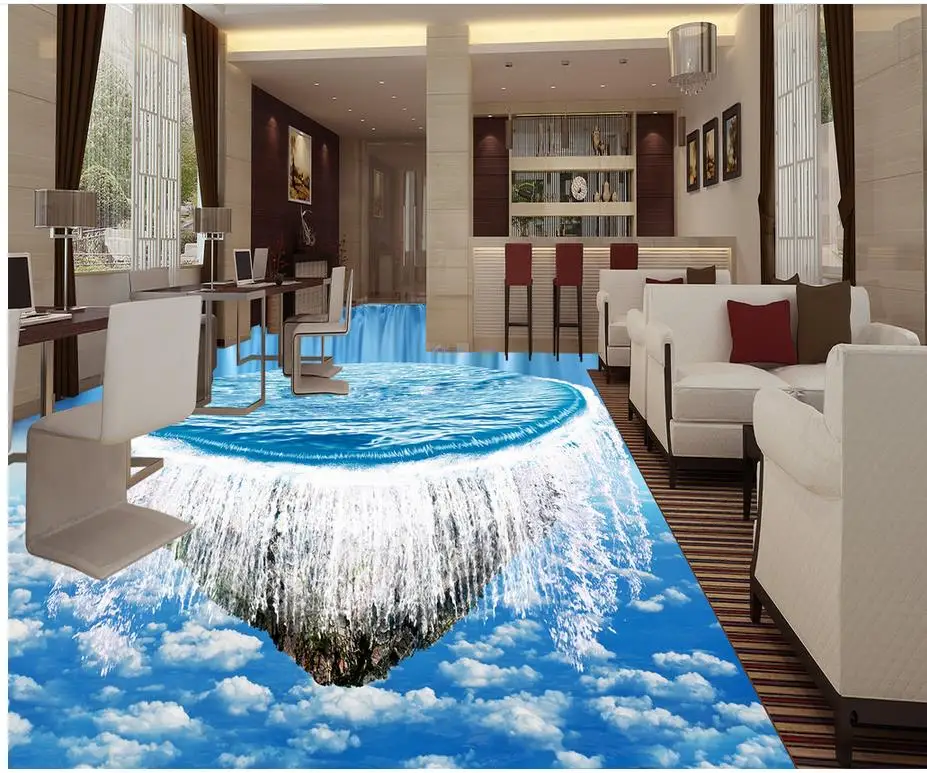 Современные пользовательские 3D Пол Фреска небо картина с водопадом ПВХ