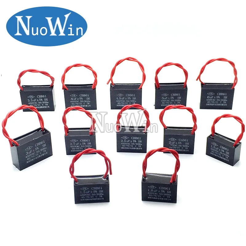 

CBB61 450V 1UF 1.2UF 1.5UF 2UF 2.5UF 3UF 3.5UF 4UF 4.5UF 5UF 8UF 10UF 18UF 20UF 25UF Terminal Ceiling AC Fan starting capacitor