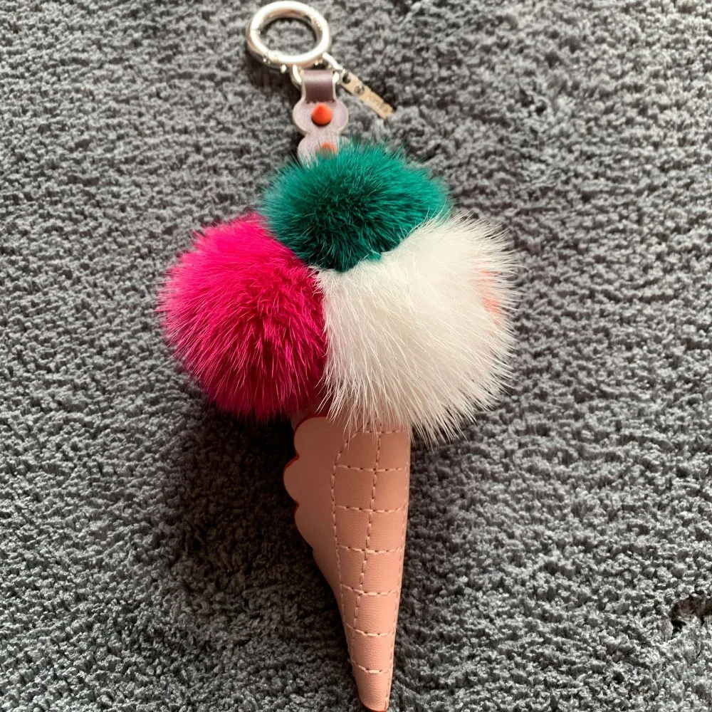Абсолютно новый натуральный мех кошелек для смарт ключа монстра мороженое сумка