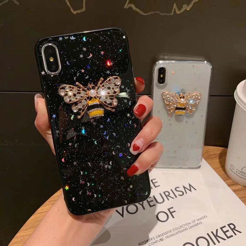 Роскошный мягкий чехол с жемчужными пчелами для iphone 6 S 7 8 plus X XS XR MAX Samsung Galaxy S8 S9 Note 9