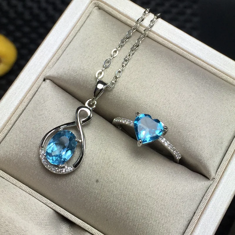 

KJJEAXCMY boutique jewels 925 sterling silver inlaid with natural topaz ring pendant 2 pieces set with simple gem dandelion
