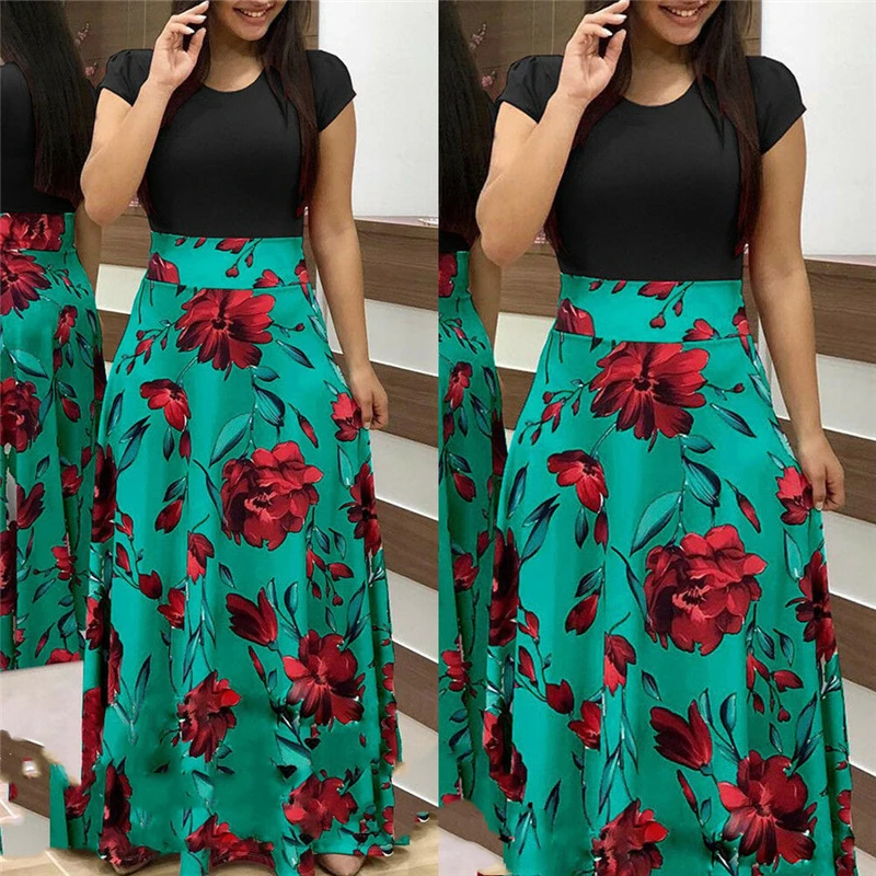 2019 Popular Women Long Skirt Floral Maxi Dress Prom Evening Party High Waist Floor-Length Top Beach Casual Sundress | Женская одежда