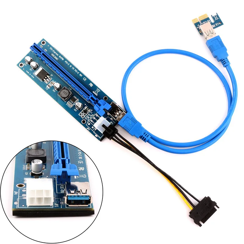 Ubit в наличии 6 шт./лот 1x до 16x Экспресс удлинитель Райзер карта USB 3 0 PCI e SATA 15pin 6pin