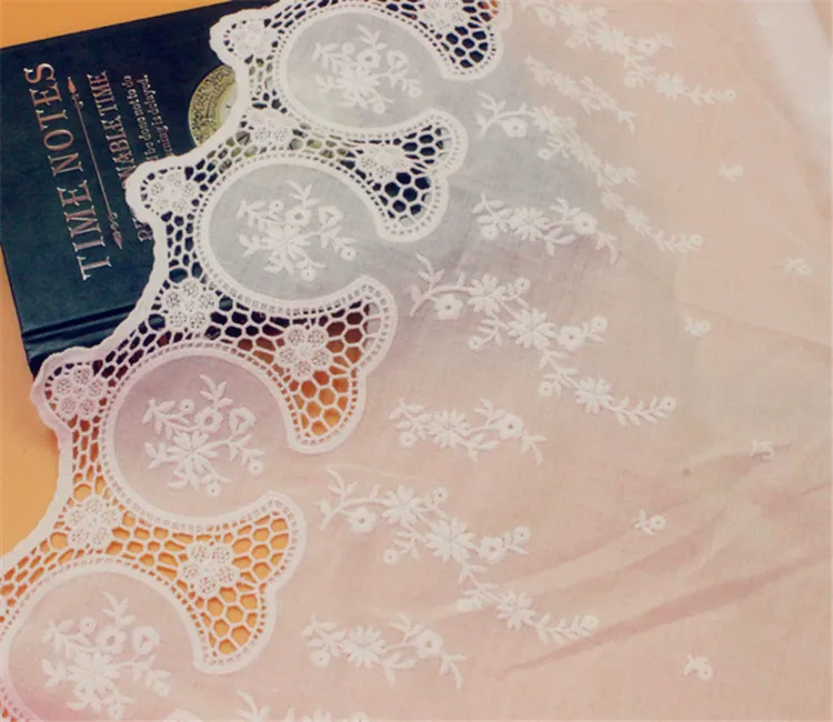 Natural-White 100%Cotton Hollow Embroidered Lace Fabric Swiss Cotton Handmade DIY Sewing Trims Accessories Width 37cm 3Yards/lot | Дом и сад