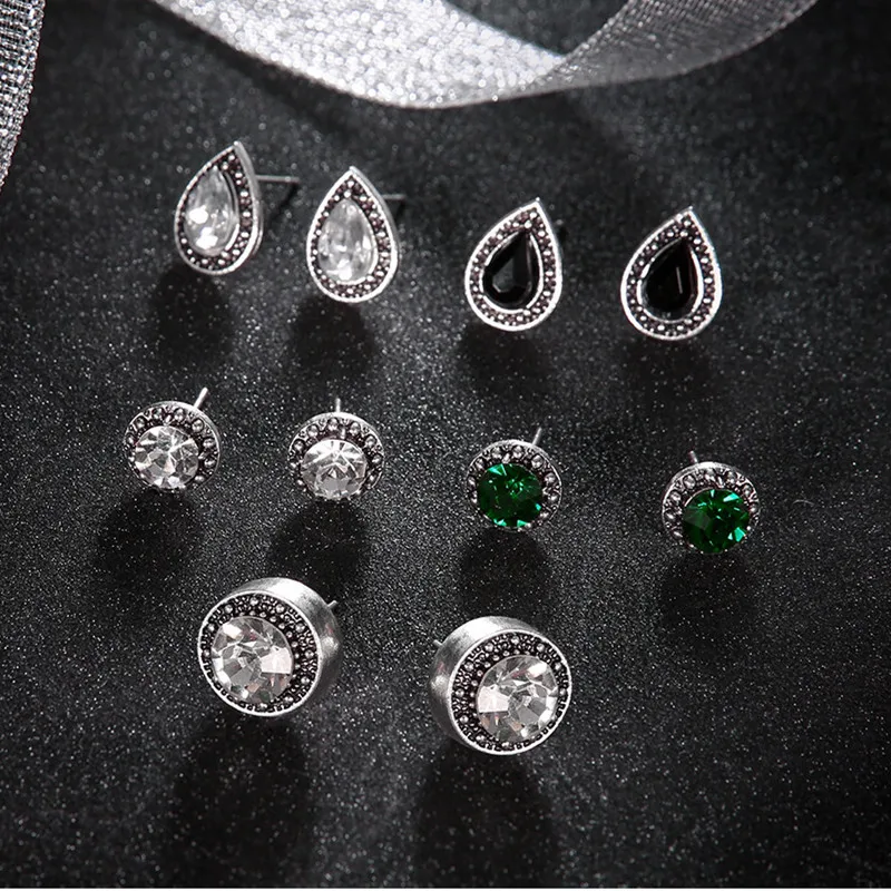 Женские серьги гвоздики в богемном стиле с кристаллами форме капли воды 5