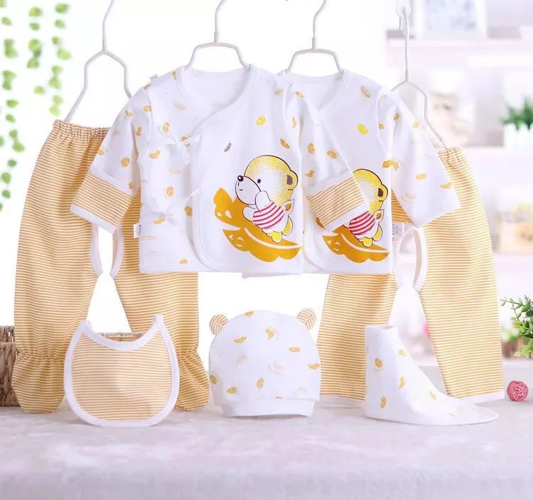 7 шт./компл. для детей 0-3 лет, M Одежда для новорожденных комплект одежды для маленьких мальчиков и девочек Весенняя Костюмы Нижнее белье из хлопка с мультяшными рисунками Наборы для младенцев, подарочная коробка - Цвет: yellow bear