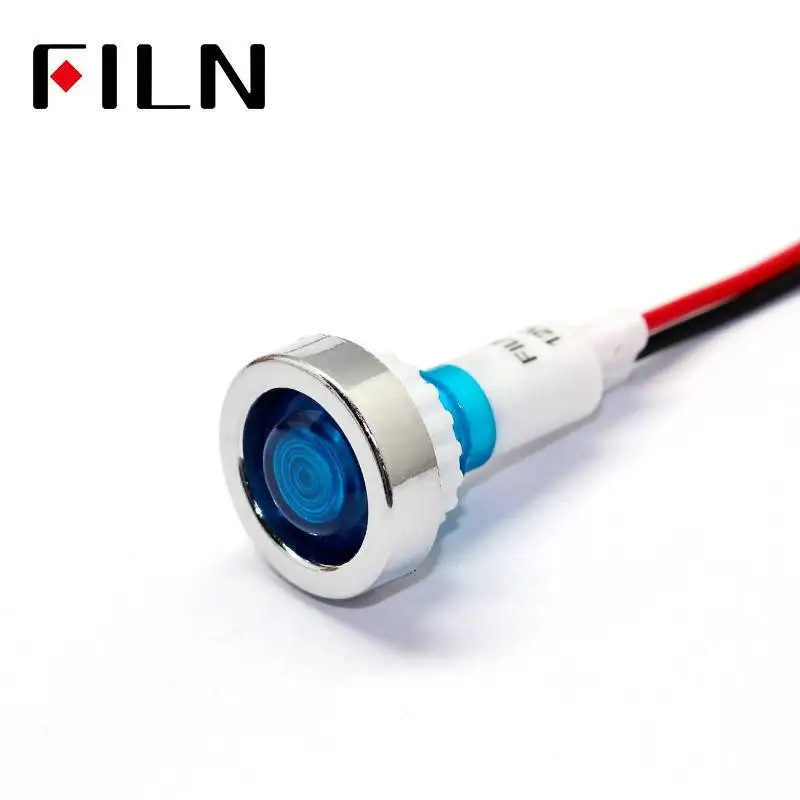 12v Blue FILN 12v 220v 10 мм Светодиодная пластиковая сигнальная светового Индикатора лампа с 20 см cbale - Цвет: 12v Blue