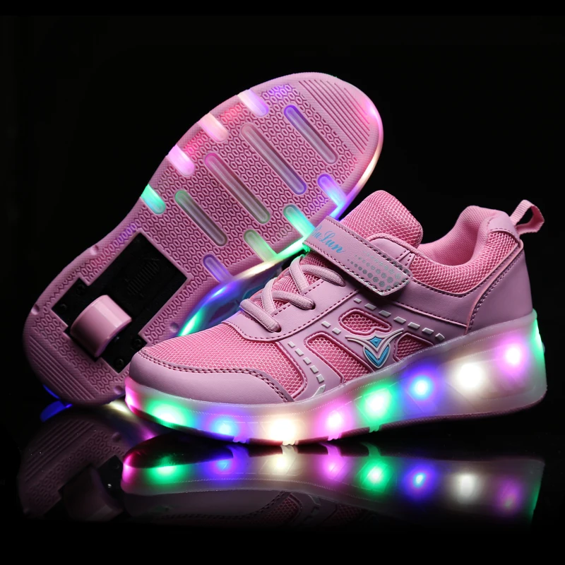 Children Roller Skate Shoes Pink Blue Boys Girls 2020 LED Light Sneakers with Wheel Boy Girl Casual Shoe Zapatillas Ruedas | Детская