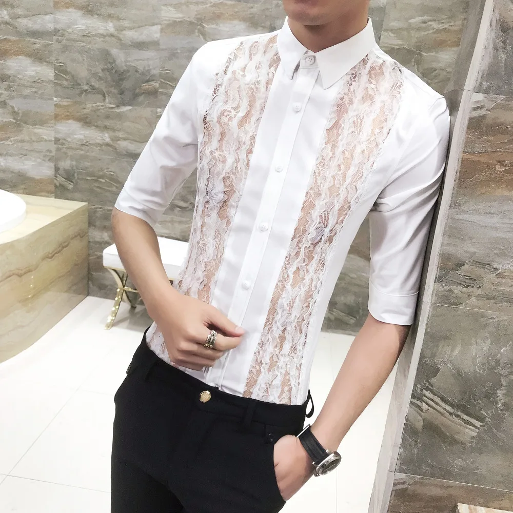 Мужская Облегающая рубашка-смокинг белая/черная рубашка с коротким рукавом и