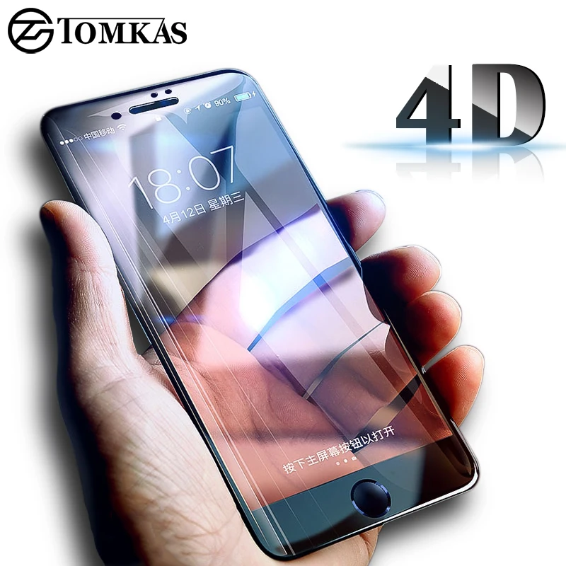 TOMKAS 4D закаленное стекло с изогнутыми краями для iPhone 7 / 6 6s 5D защита экрана
