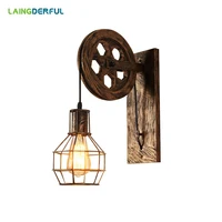 LAINGDERFUL Industrial Decor Wall Lamps Iron Pulley Inwall Lights Vintage Bedside Decorative Lamp For Bar Bedroom Wall Lamps