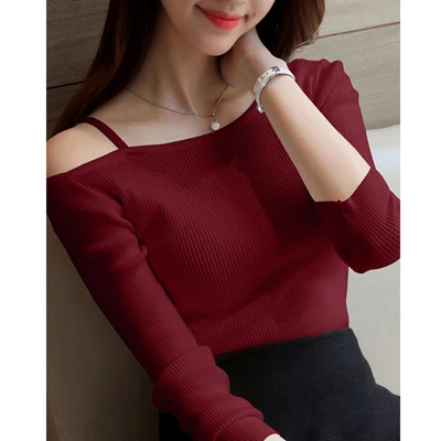 Shintimes топы с открытыми плечами для женщин футболка Корейская одежда Camisetas Femininas футболка Трикотажная хлопковая Футболка Femme - Цвет: t shirt red