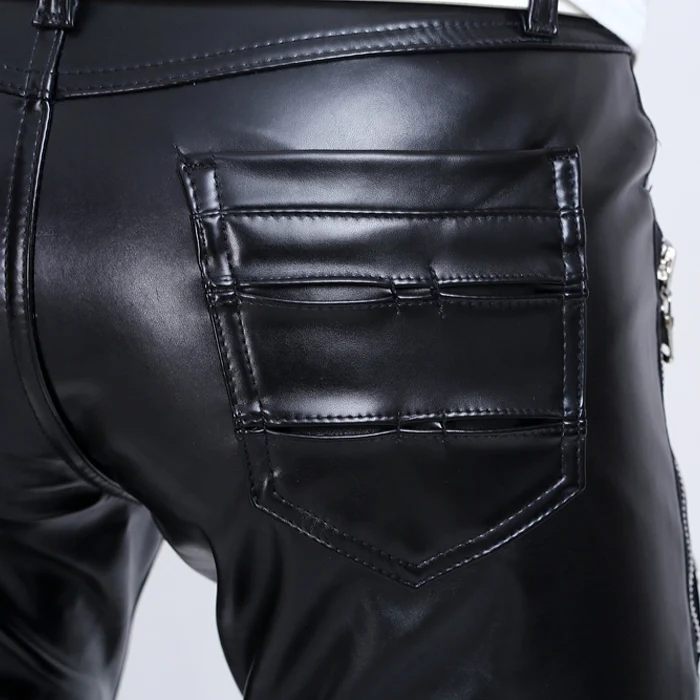 Metrosexual череп заклепки ПУ искусственная кожа брюки мужские модные леггинсы