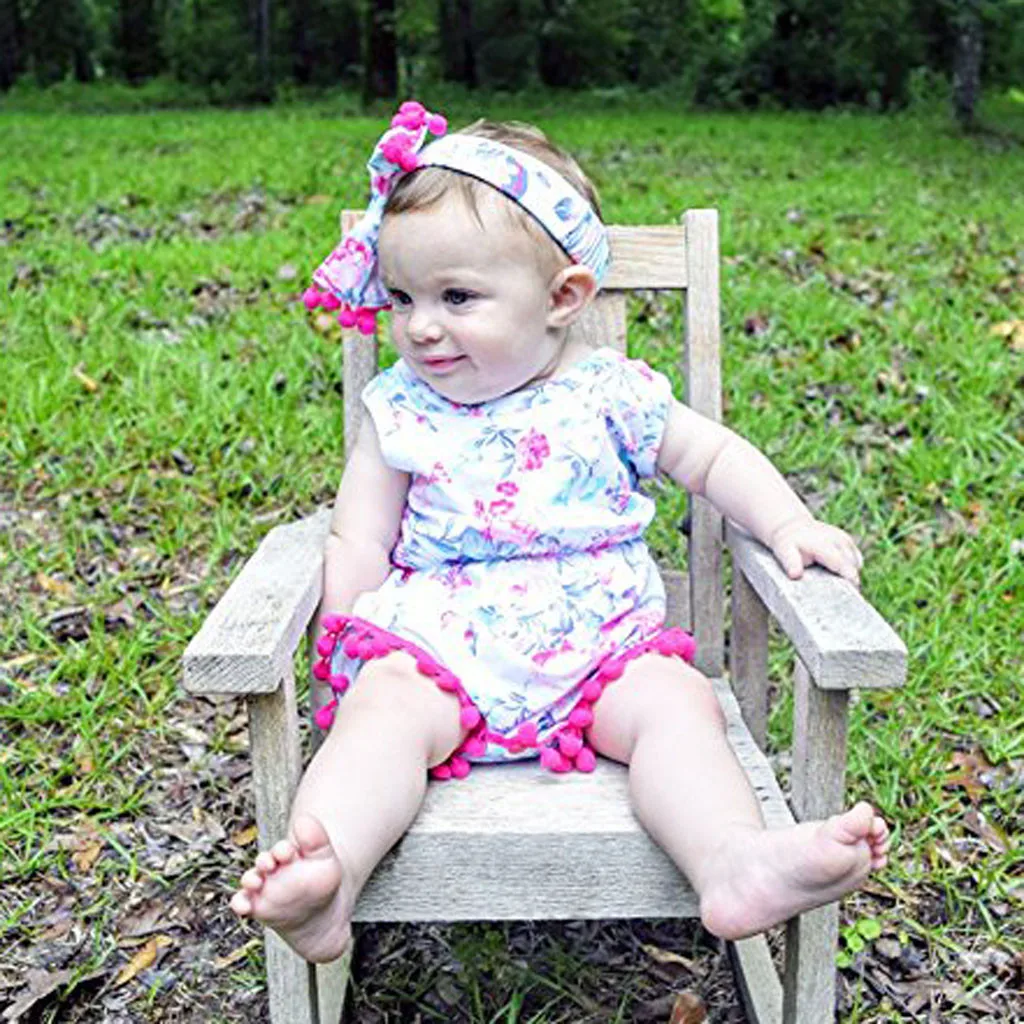 Newborn Infant Baby Girl Boy Floral Tassels Romper Headband Outfits Set baby boys girls jumpsuit new born | Мать и ребенок