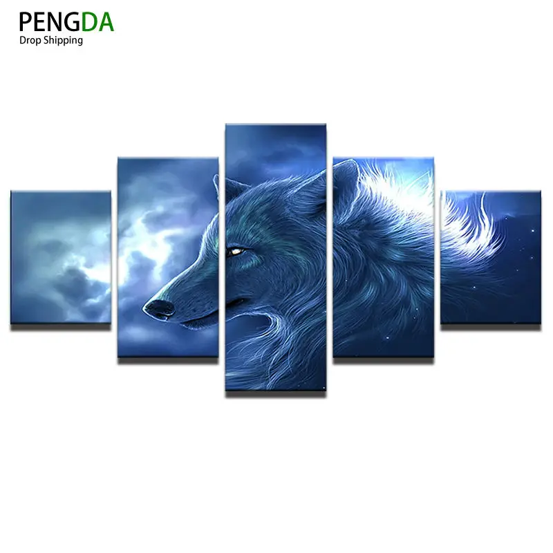 PENGDA HD Печать холст картина на стену для гостиной Куадрос 5 шт. животных Волк стены