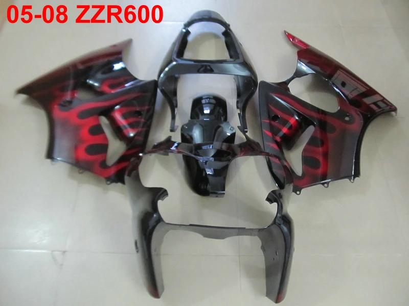 Набор пластиковых обтекателей для Kawasaki Ninja ZZR600 05 06 07 08 с красным пламенем 2005 2008