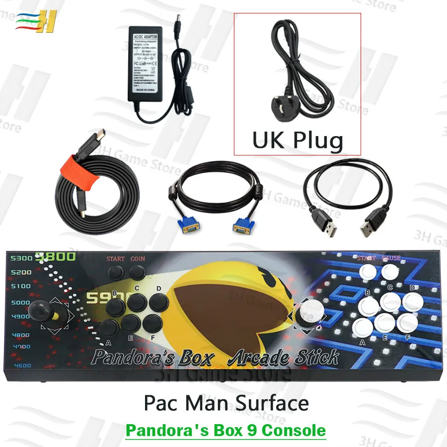PB9 pacman UK plug Новинка Pandora Box 9 1500 В 1 железная игровая консоль для аркадных игр 2 игрока джойстик Кнопка HDMI VGA usb джойстик для ПК ps3 ТВ 5S 6 6s 7 - Цвет: PB9 pacman UK plug