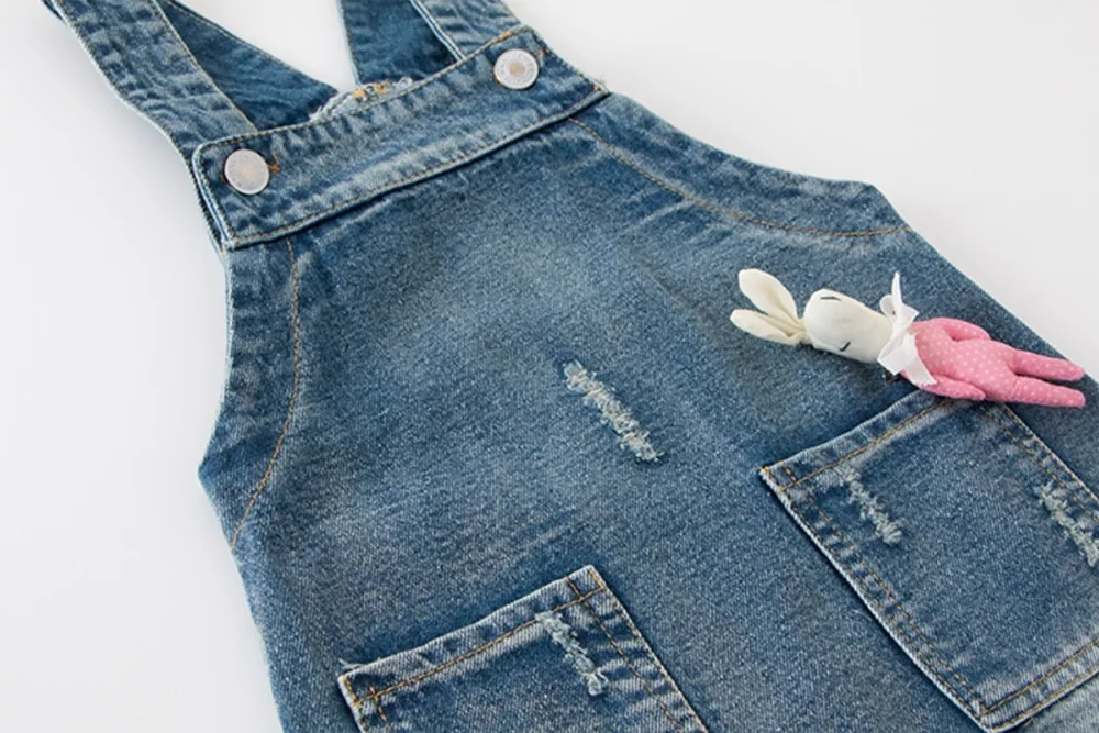 Autumn children's baby denim strap dress girls wear solid color dresses to send rabbit | Детская одежда и обувь