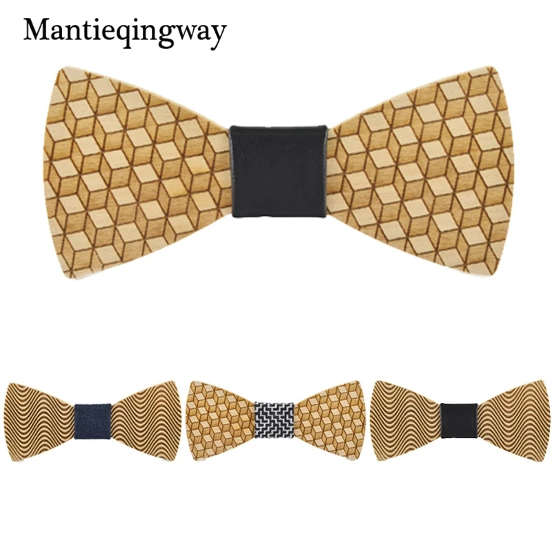 Mantieqingway Мода древесины Полосатый плед галстук бабочка в горошек для Для мужчин