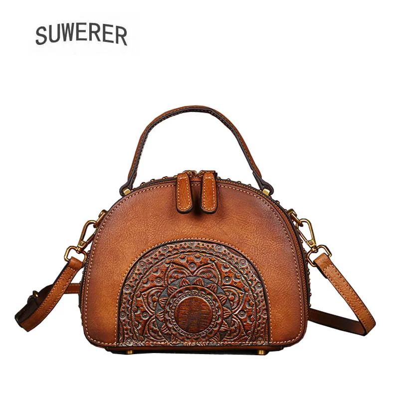 

SUWERER 2020 New Genuine Leather women bags Retro embossing Cowhide luxury leather shoulder bag designer women famous brands bag