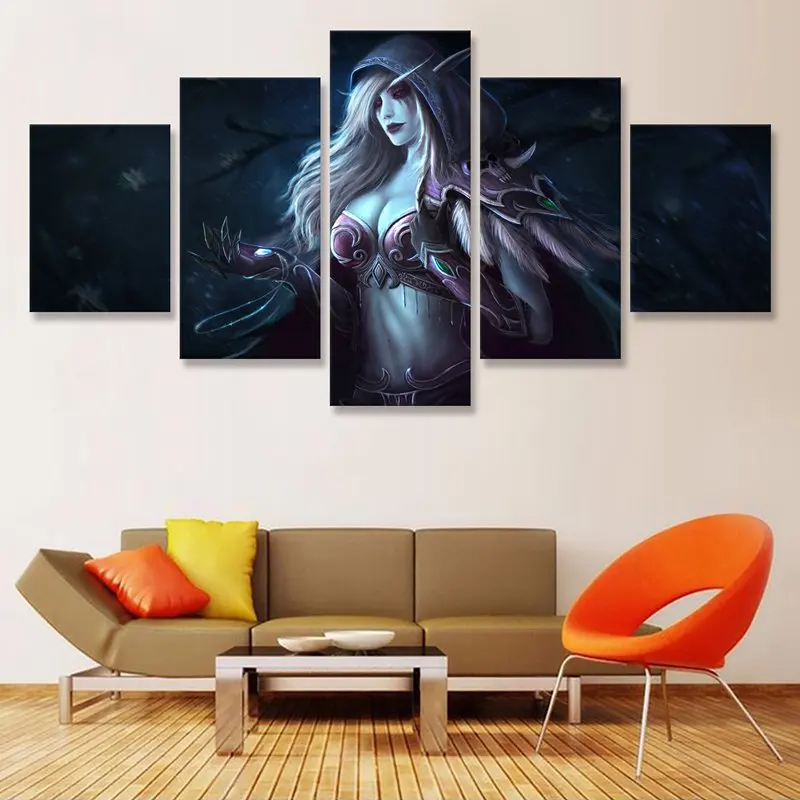 Wow Sylvanas Windrunner Canvas Painting 5 Pieces Wall Art Posters and Prints Canvas Modern Home Decoration