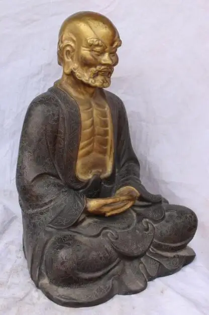 S5190 18 &quotСтарая Куро фиолетовая бронзовая 24К Золотая Arhat Damo Bodhidharma Dharma статуя Будды