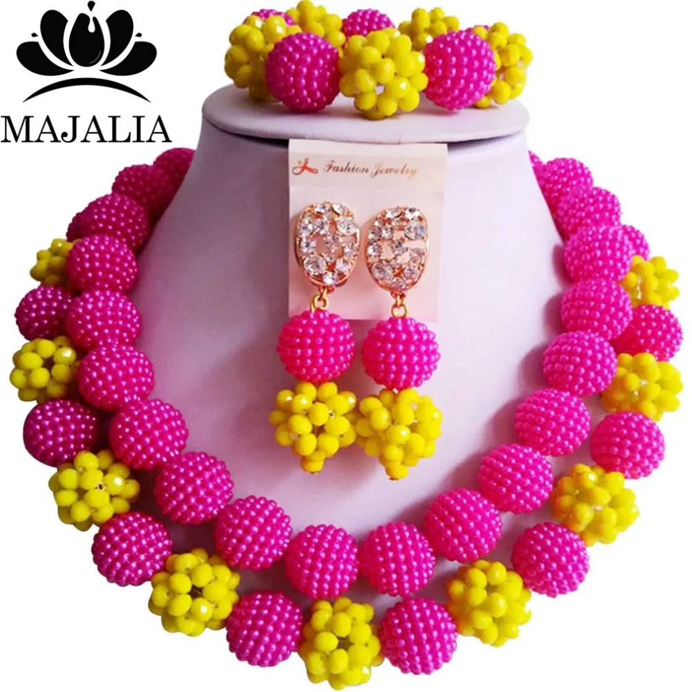 

Fashion Nigeria Fuchsia Pink african beads jewelry set Crystal Plastic pearl necklace Bridal Jewelry Sets Free shipping VV-089