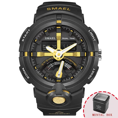 Gold Box Военные часы, водонепроницаемые, SMAEL, ударные, цифровые, relogio masculino, кварцевые наручные часы, мужские спортивные часы, 1637 светодиодный, красные армейские часы - Цвет: Gold Box