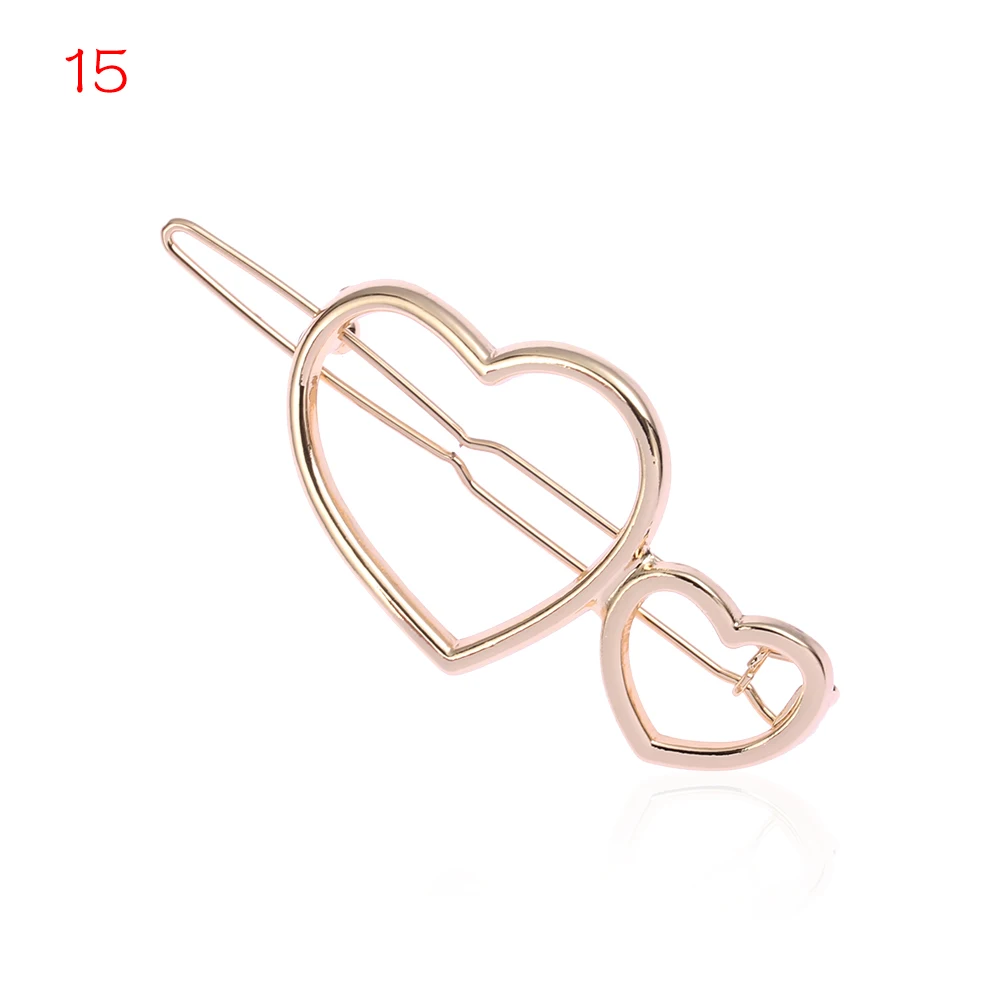 Double heart 1 шт., новинка, модная женская заколка для волос с треугольниками, металлический геометрический сплав, луна, круг, заколка для волос, заколка для девочек, инструмент для укладки волос - Цвет: Double heart