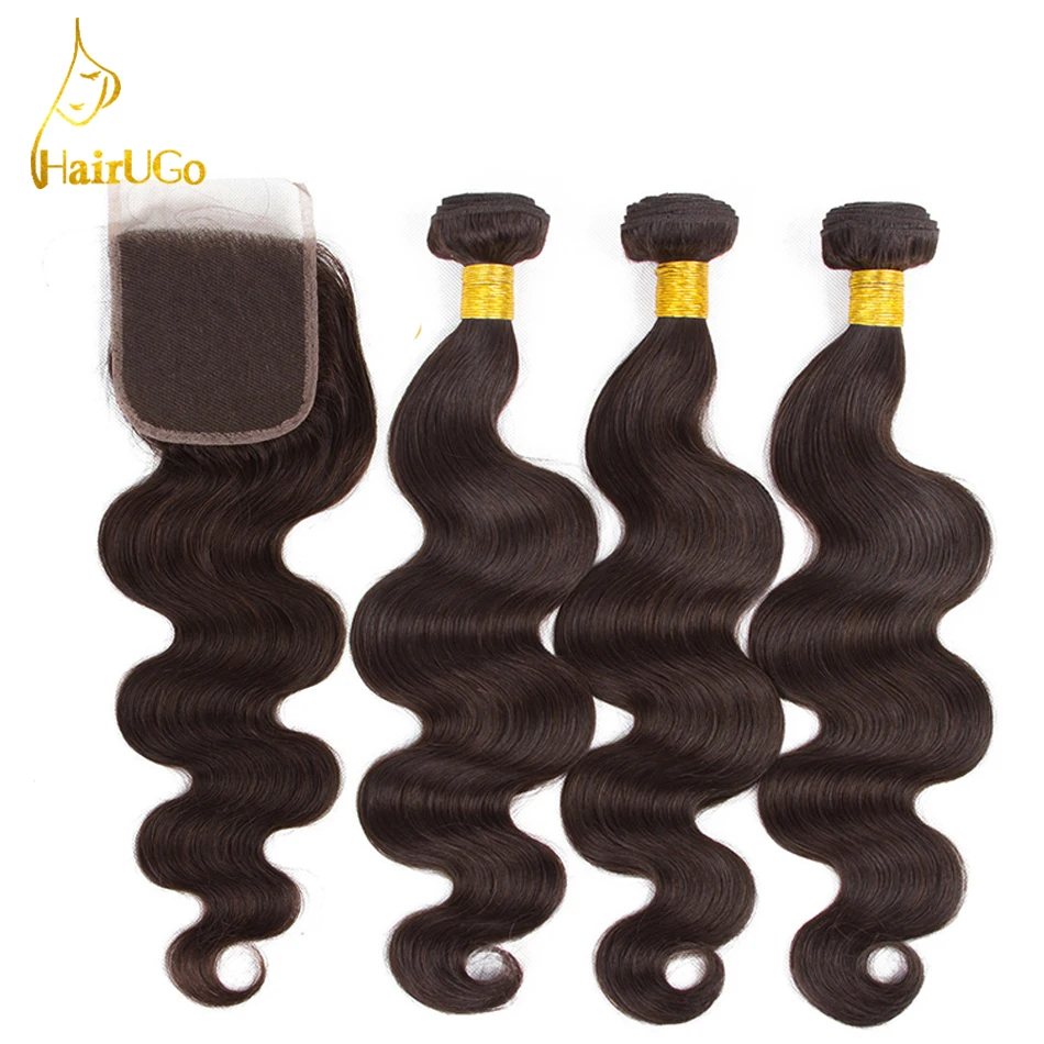 HairUGo волосы перуанский объемная волна Связки с закрытием #2 человека пучки волос