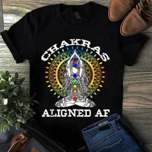 Chakras выровненная AF Йога Медитация футболка для любителей йоги черная Хлопковая