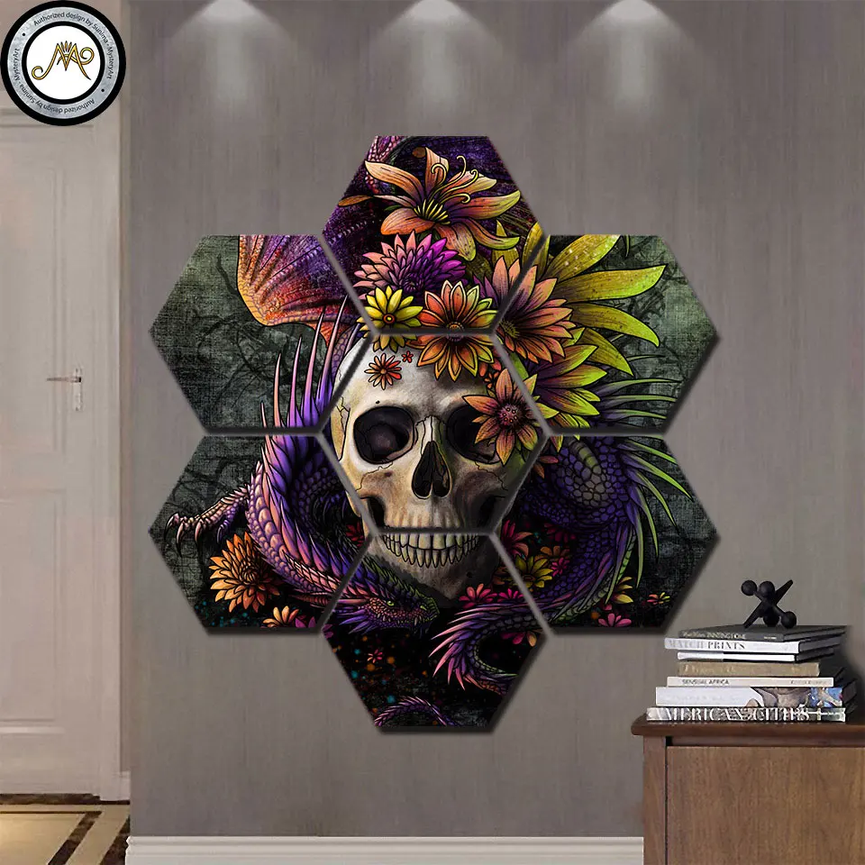 

Flower Skull Print by Sunima Art HD Prints Home Decor 7 Pieces Gorgeous Halloween theme skull Canvas Paintings Wall Art Pictures
