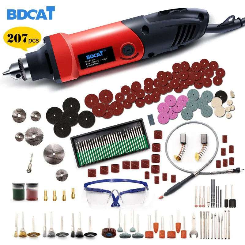 BDCAT 400W Mini Drill Rotary Tool Variable Speed Electric Grinder Engraving Polishing Power Tools with 206pcs Dremel Accessories