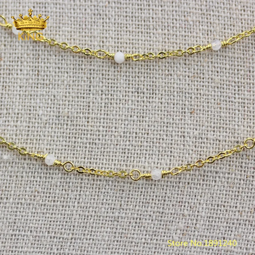 

5meters Fashion Beads Chains Findings for Chokers,Natural White Moonlight Stone Faceted Round Loose Beads Body Chains ZJ267