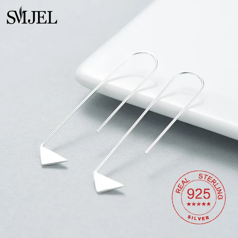 SMJEL 925 Sterling Silver Triangle Long Post Earring Geometric Statement Stud Earrings for Women Wedding Jewelry | Украшения и