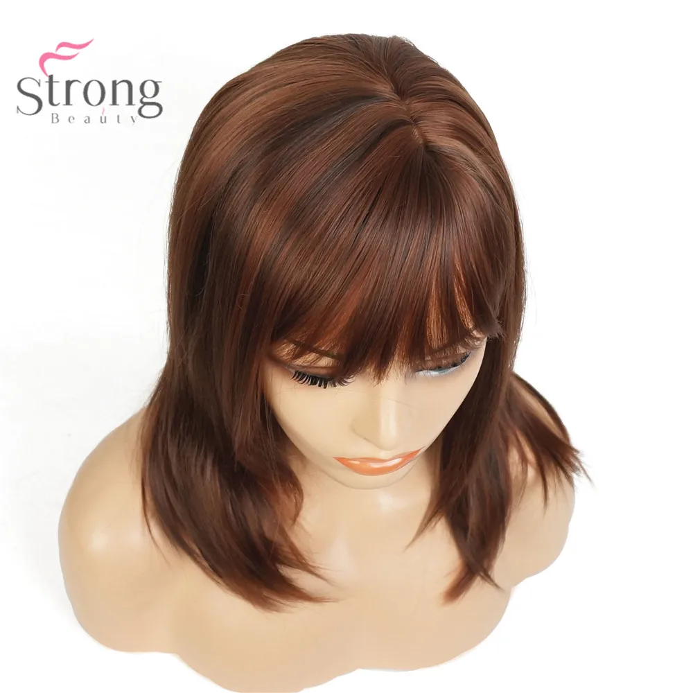 StrongBeauty auburne длинный прямой парик Боб опрятный челка Женские синтетические