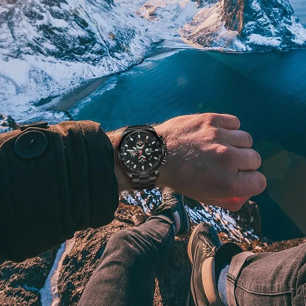 FORSINING модные крутые черные Авто механические часы мужские ремешок из нержавеющей