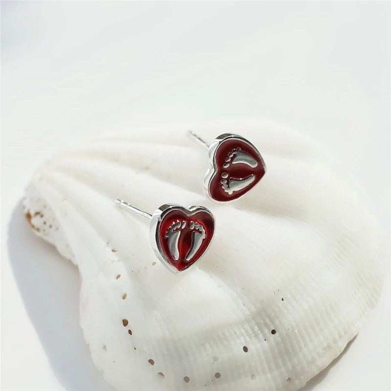 Новые красные серьги-гвоздики в форме сердца из стерлингового серебра 925 пробы
