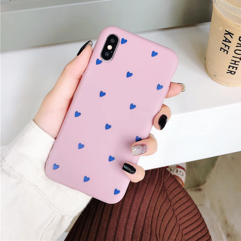MYSUN Hot Case For iPhone XS Max XR 6 6S 7 8 Plus Full Body Soft TPU Blue & Pink Heart Phone Back Cover Cases Bags Gift |